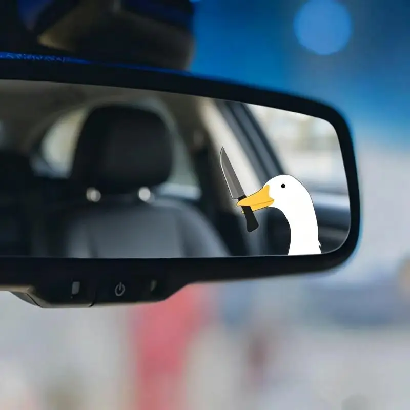 Funny Goose With Knife Car Sticker Cute Cartoon Waterproof Decal For Rearview Mirror, Helmet, Laptop