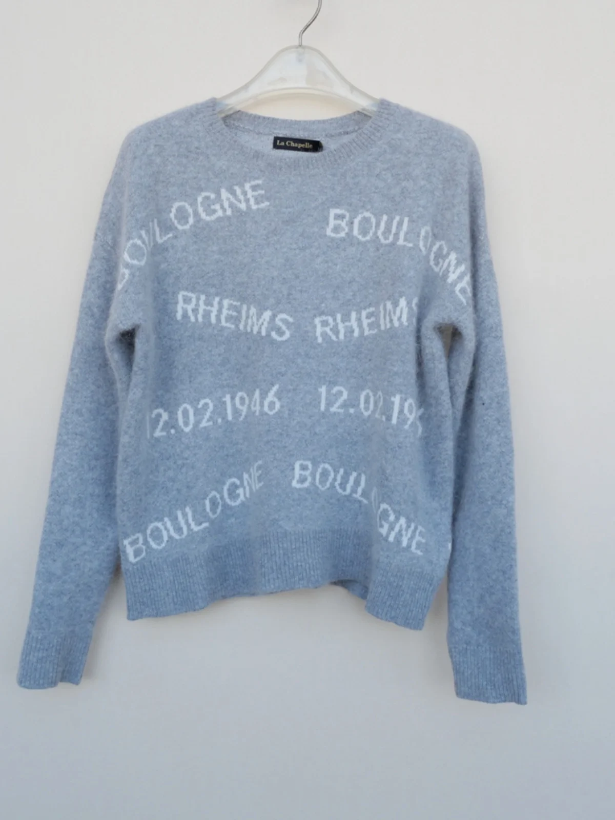 Lace-Up SM Women's Winter Sweater with Rabbit Fur Double-Color Letter Embroidery round Ne Soft Blend Long Sve ort Sle