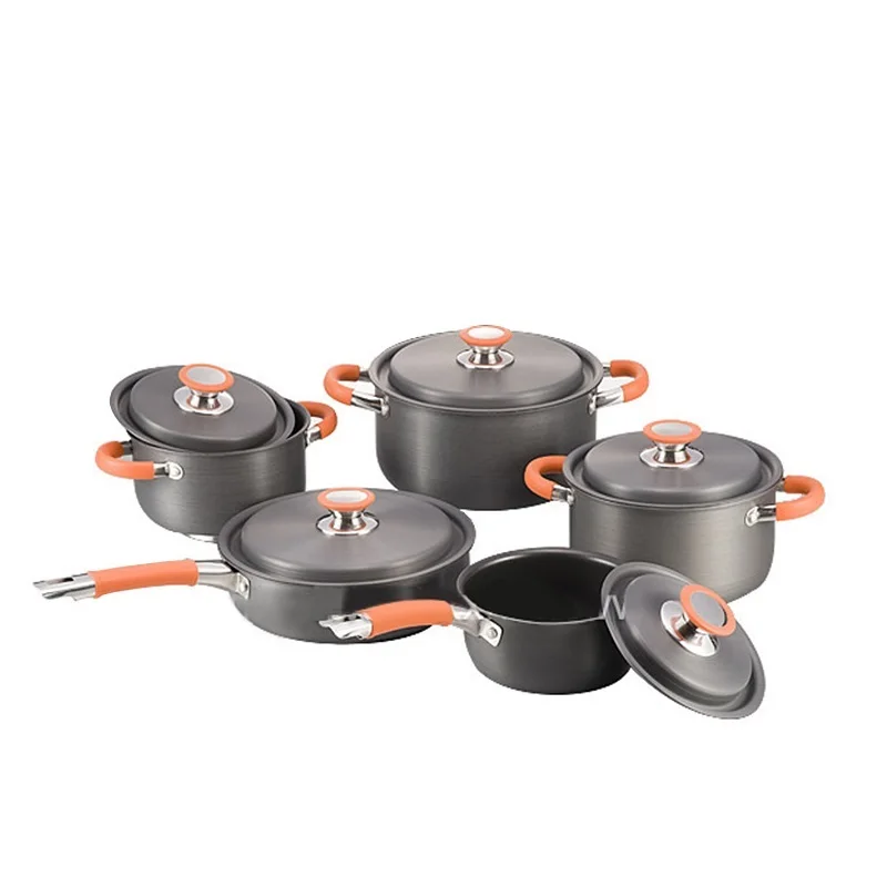 Hot-selling 10Pcs Camping Aluminum Hard Anodized Cookware Kitchen Cook Set