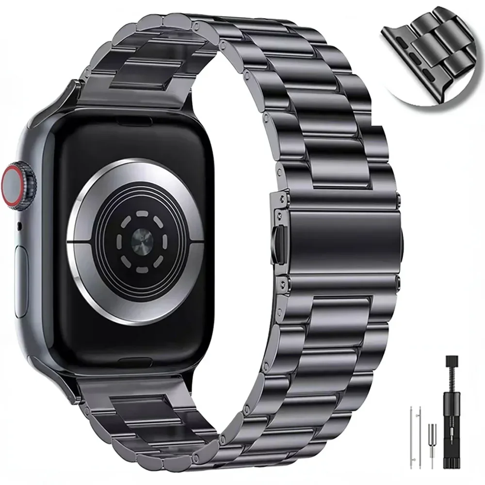حزام معدني لساعة أبل 46 ملم 42 ملم 44 ملم 40 ملم 45 ملم 41 ملم سوار معصم من الفولاذ المقاوم للصدأ iWatch Series 10 9 8 7 6 SE2 Ultra 49 ملم
