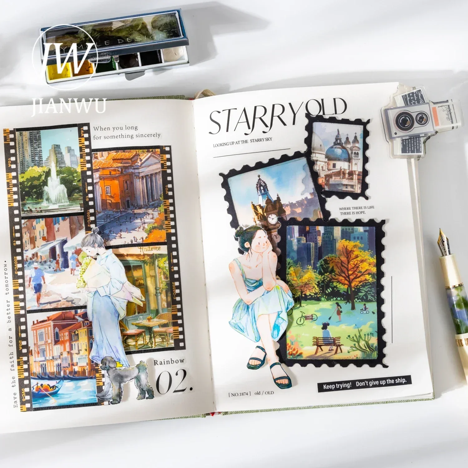 JIANWU City Tour Record Series Vintage Season Building Landscaping Material Collage PET Sticker Creative DIY Journal Stationery