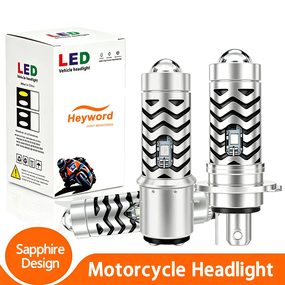 H4 H6 BA20D LED Motorcycle Light Bulb 1pc LED Fisheye Lens Dual Color White Yellow CSP Chip Motorbike Headlight Scooter Fog Lamp