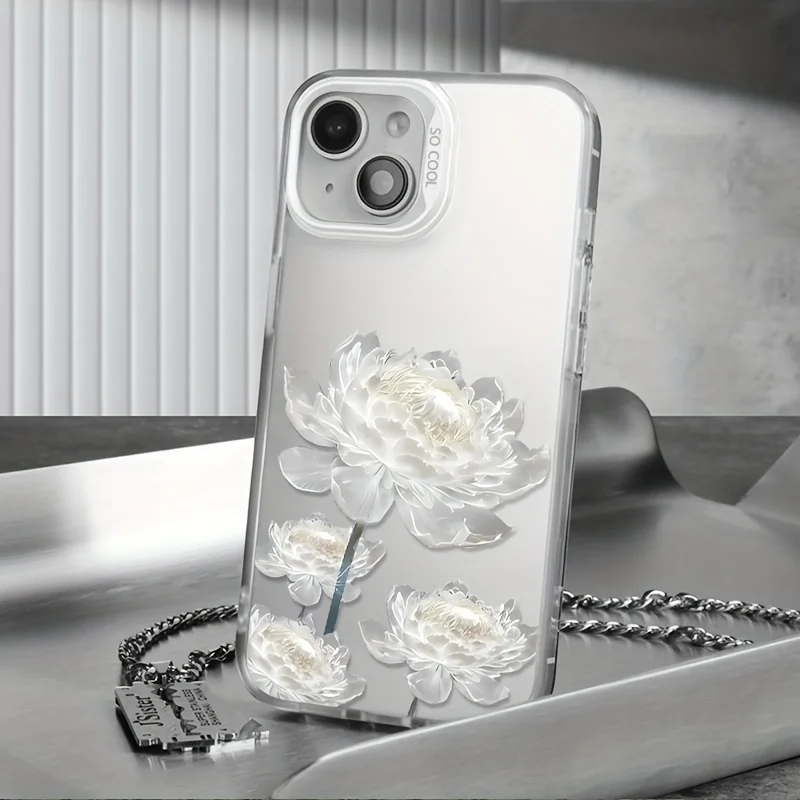 

Snow-white flower pattern phone case for iPhone 17 16 15 14 13 12 11 Pro/ Max/Plus shock-proof rear cover anti-fingerprint