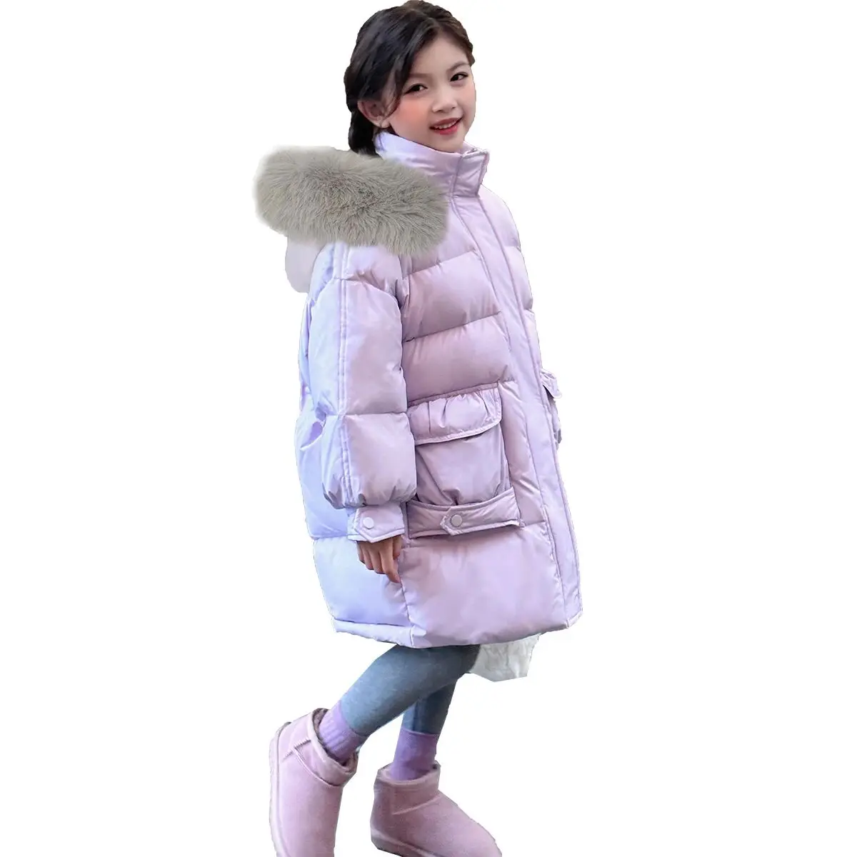 NOWOŚĆ Dziecięca zimowa ciepła biała kurtka puchowa z kapturem gruby płaszcz dziewczynka ubrania chłopiec odzież dziecięca parka prawdziwe futro kombinezon śnieżny