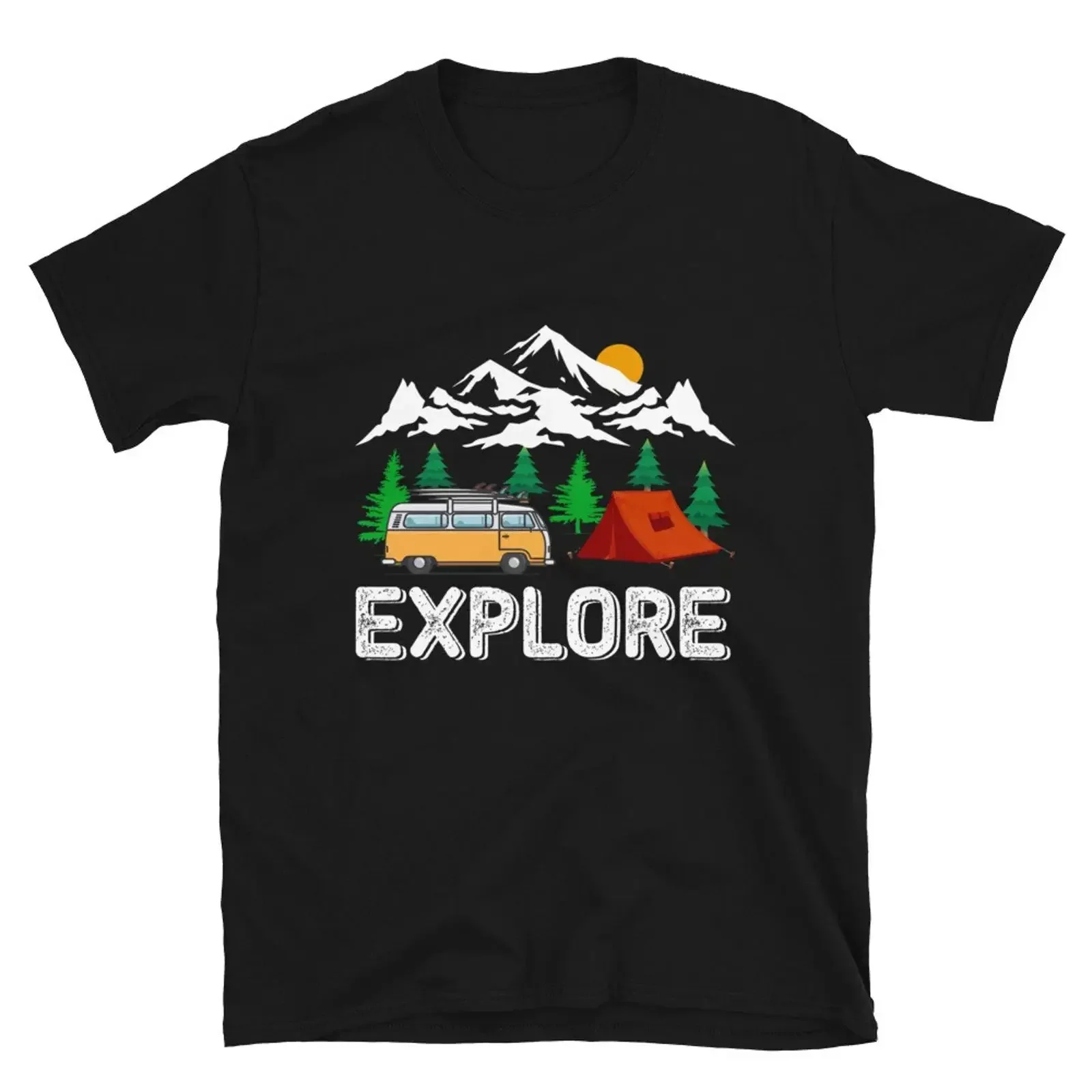 EXPLORE Tent Mountains amp Sun Vintage Design Camping Novelty T Shirt vintage Washed Unisex homme Breathable streetwear