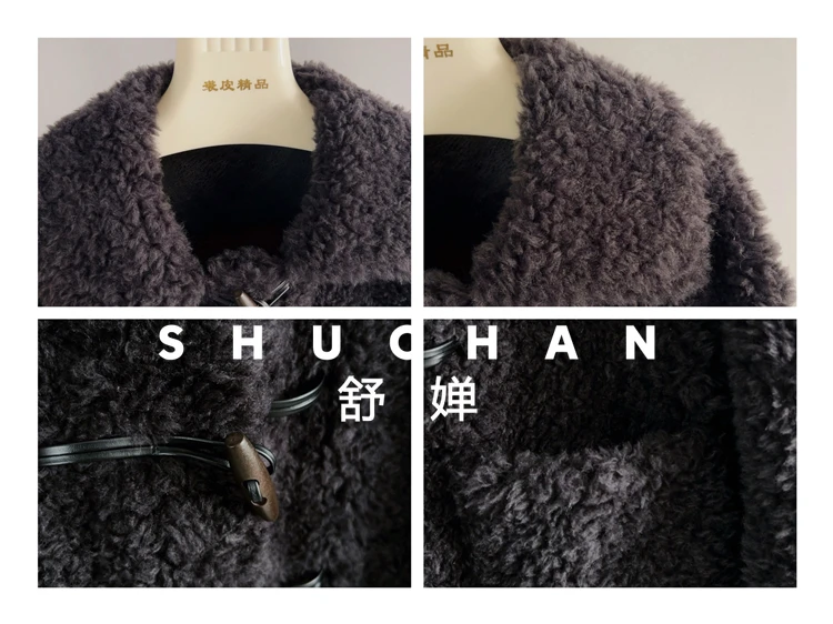 100% wool coat women new warmLamb wool horn buckle medium and long vertical insert pocket square collar pure wool composite fur