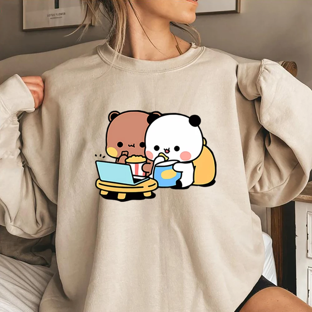 Śliczna bluza Bubu i Dudu Cartoon Panda Bear Bubu i Dudu graficzna bluza z kapturem damskie/męskie topy Kawaii drukowane bluzy w stylu Harajuku