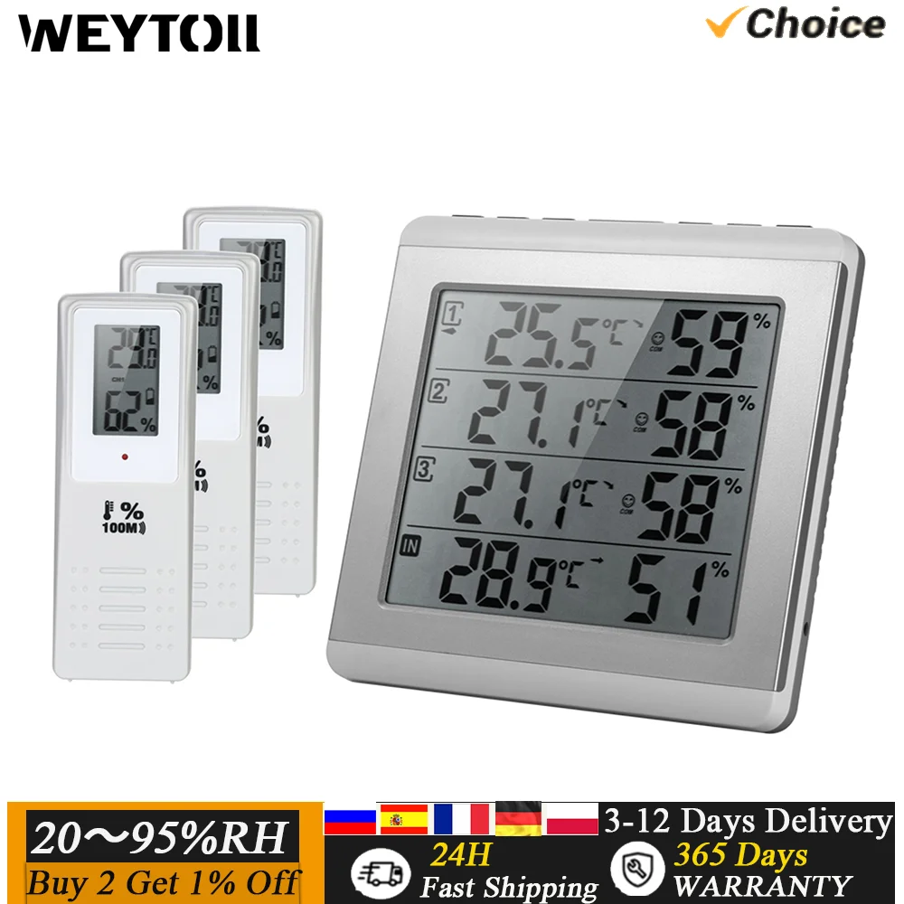 Indoor/Outdoor LCD Digital Wireless Thermometer Hygrometer Four-channel Temperature Humidity Meter Thermometric Instruments