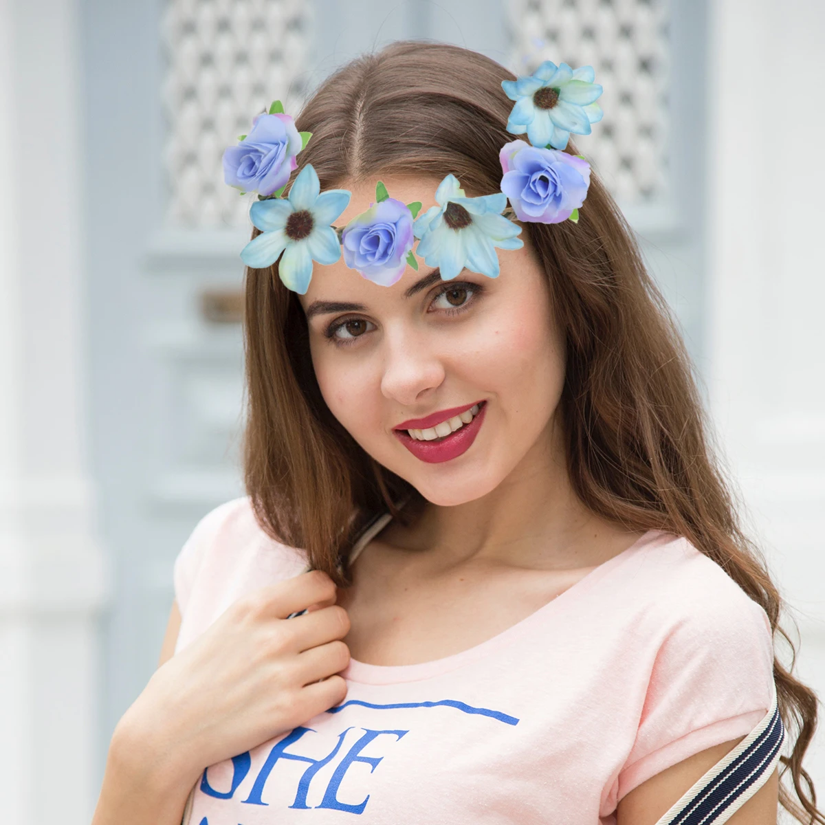

Blue Rose Headband Floral Hair Wreath Wedding Festival Party Photo Props Performance Bridal Accessories Comfortable Durable