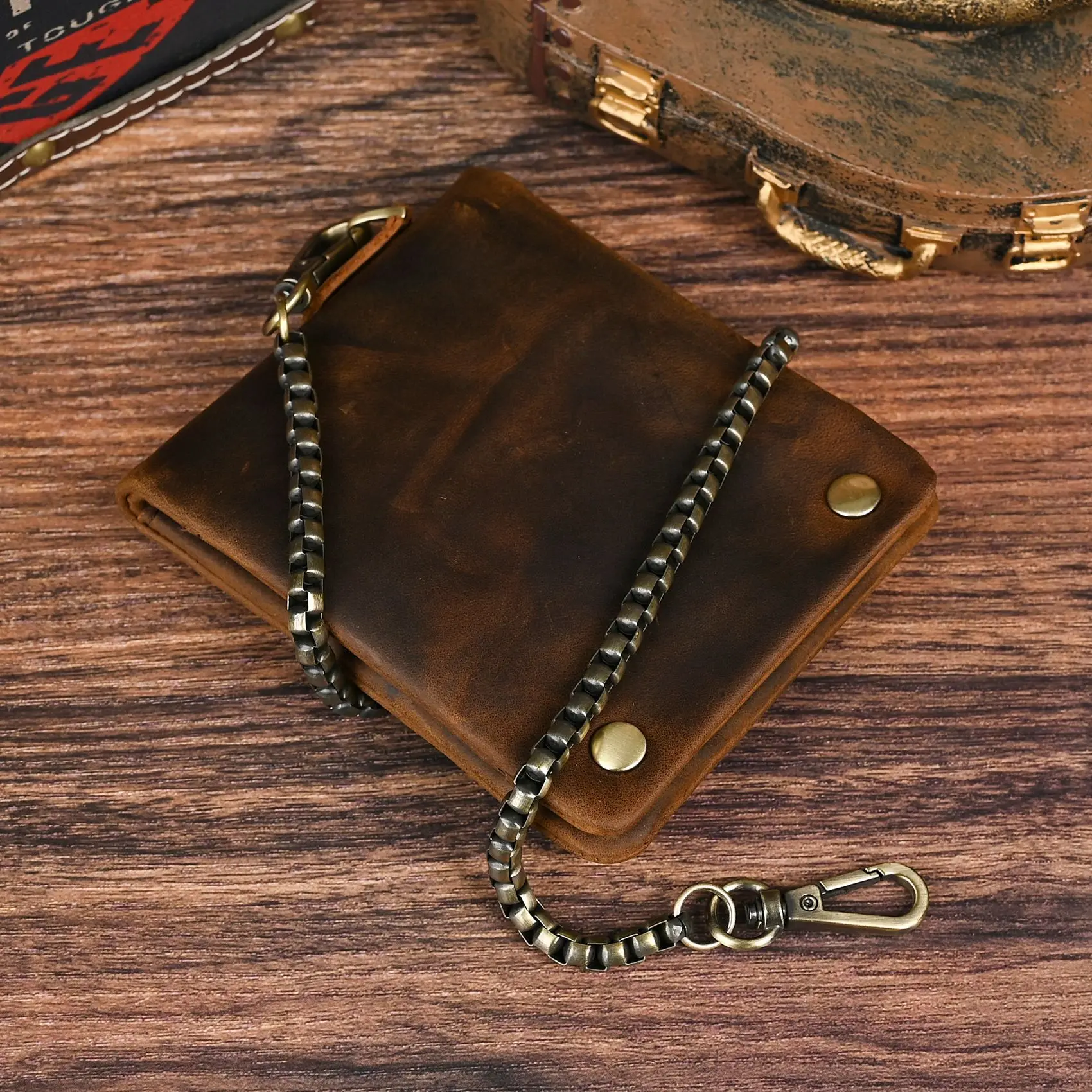 YETTIES Herren-Pull-Up-Geldbörse aus genarbtem Leder, kurzer Bifold-Reißverschluss mit abnehmbarer Kette, praktische Retro-Clutch für Herren – Detail 26