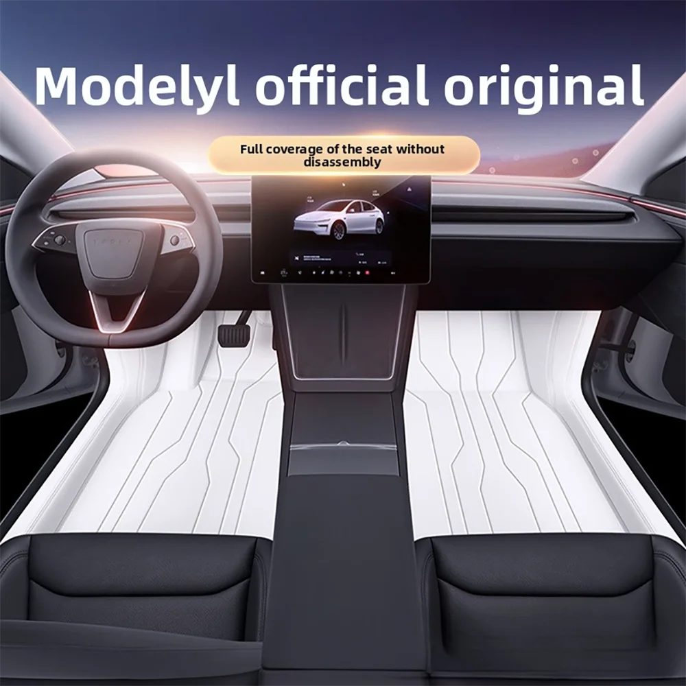 White Leather Floor Mats for Tesla Model YL 2026 All Weather Full Surround PU Leather Floor Liner Y L Removable Soft Carpets