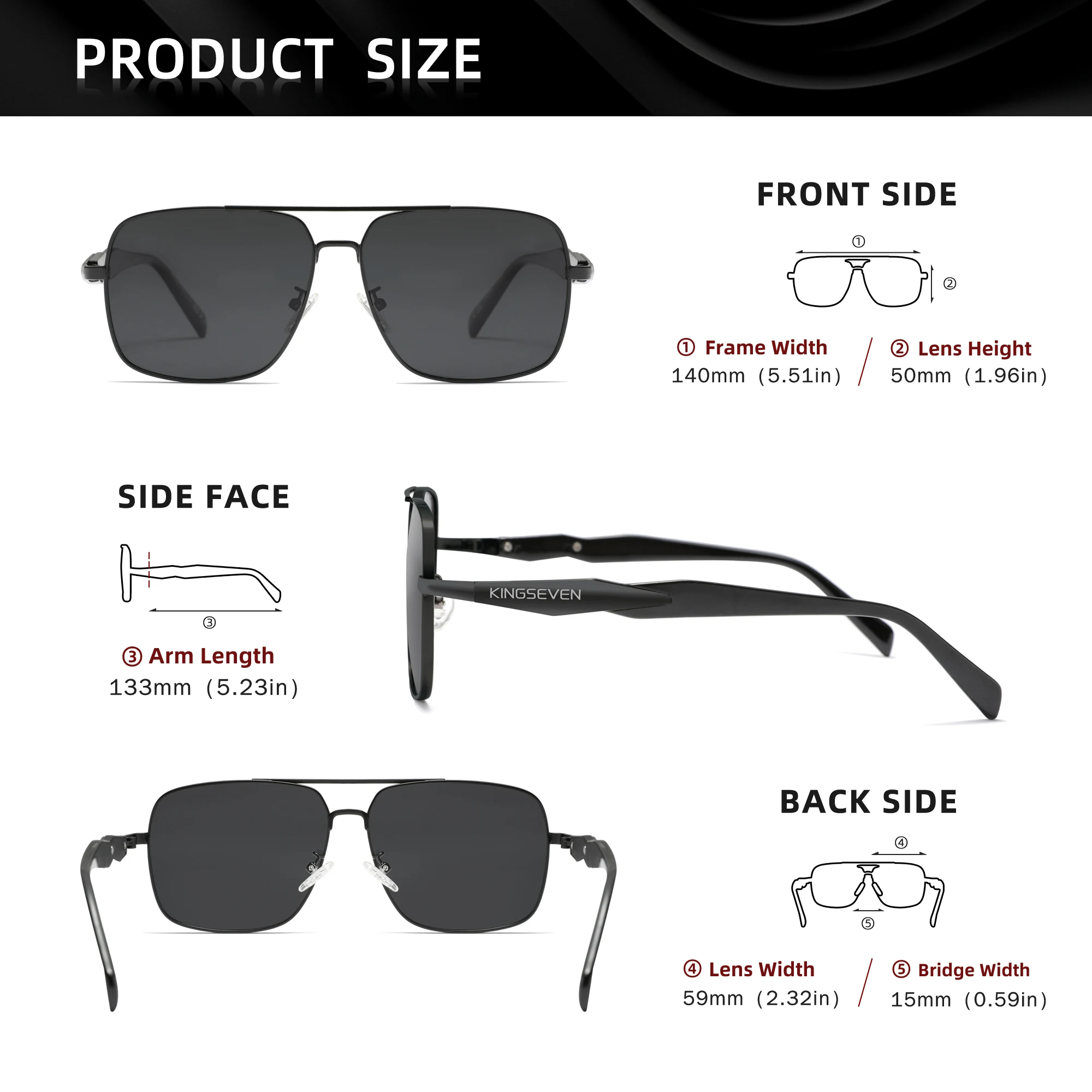KINGSEVEN Neue Design Klassische Männer Sonnenbrille Polarisierte UV400 Gläser Platz Hohe Qualität Anti-reflexion Fahren Retro Brillen – Detail 1