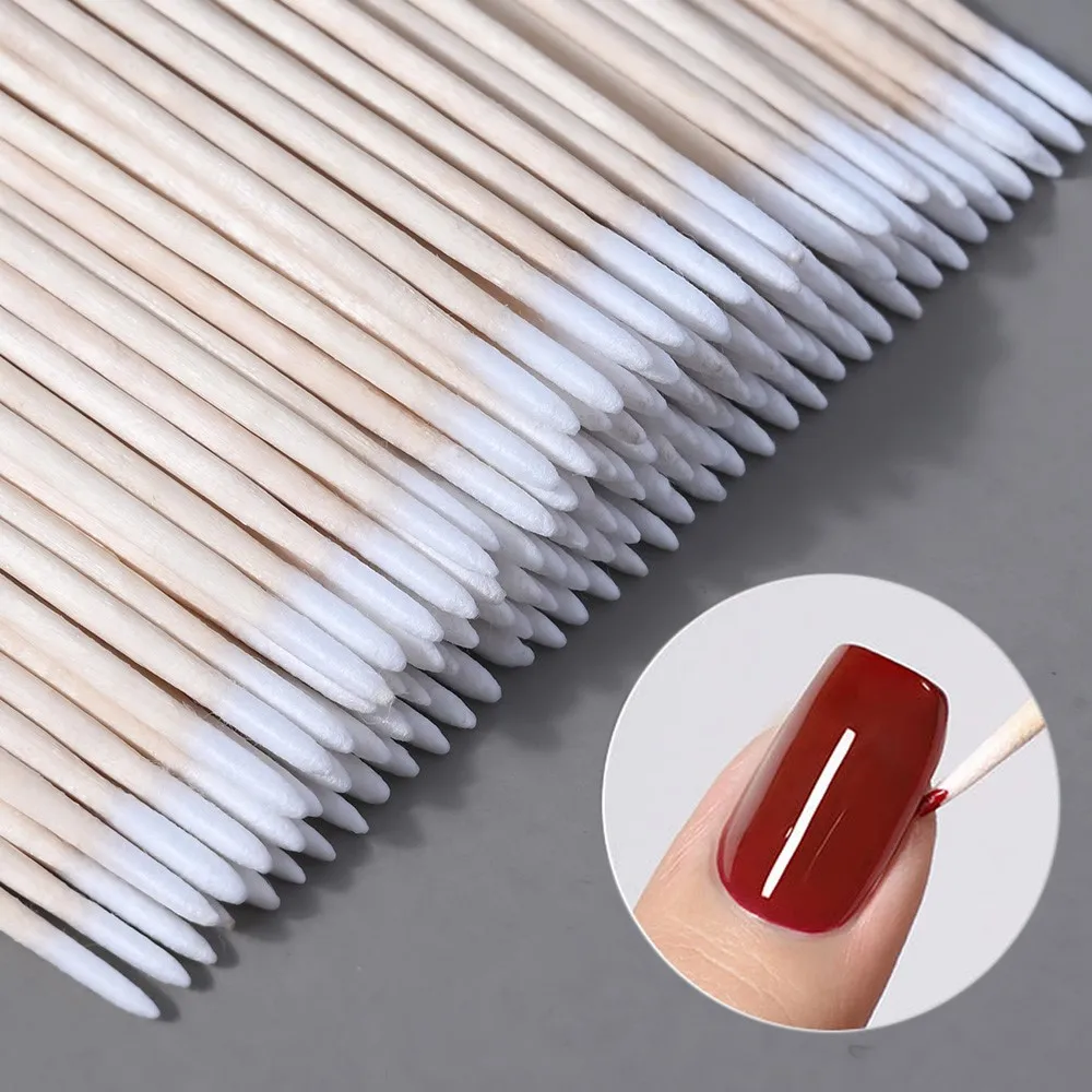 10cm Nails Wood Cotton Swab 500/100/300pcs Clean Sticks Bud Tip Makeup Eyebrow Sticks Nail Glue Polish Remover Tools Cotton Head