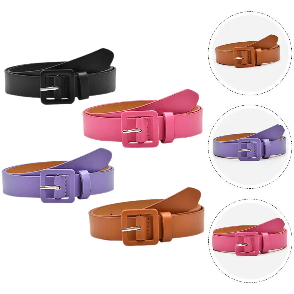 4Pcs Belts Imitation Waist Belt Lightweight Flexible Fade-Resistant Fashion Dress Jean Belt for Teens 10-12