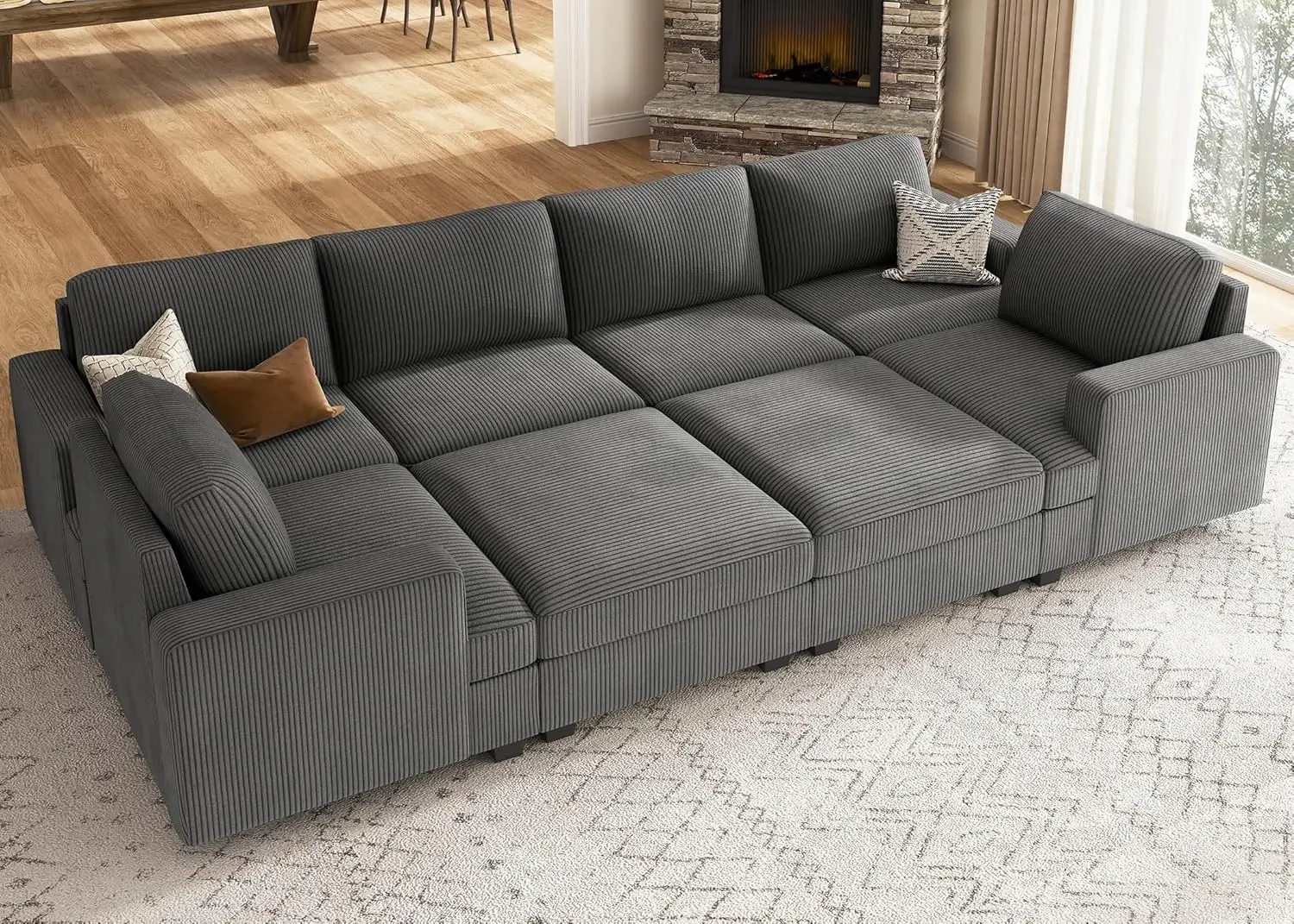 Modular Sectional Couch with Storage Ottoman, Corduroy Sleeper Sectional Sofa with Chaise, Sectional Couches for Living Room