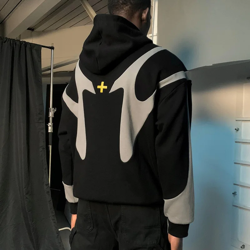 الأوروبية الأمريكية الخريف الشتاء الشارع الربط المتناقضة هوديي أعلى Y2KHarajuku القوطية فضفاض سستة البلوز الرجال النساء معطف #6