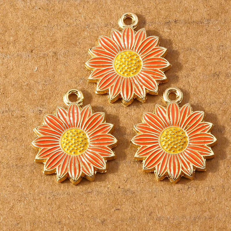 10pcs Cute Enamel Sunflower Charms Pendants for Necklace Bracelet Earrings DIY Jewelry Making Accessories Supplies