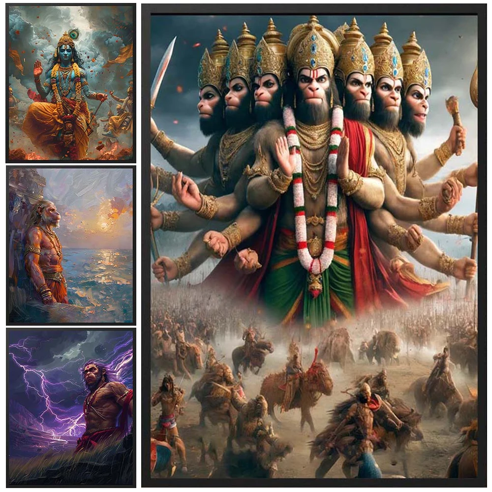 Hinduism Mythology Hanuman Shiva Religion Prints Wall Pictures For Living Room Decor Poster Wall Art Canvas Painting Unframed