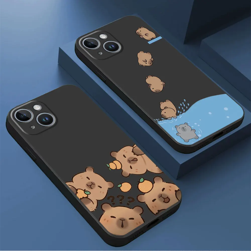 

Cute Cartoon Capybara Phone Case For iPhone 16 15 14 13 12 11 Pro Max Mini X XS SE 7 8 Plus 16E Shockproof Soft Cover Fundas