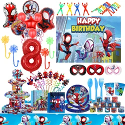 Nowy Spidey i jego niesamowici przyjaciele dekoracja urodzinowa motyw Spidermana w tle balon z folii aluminiowej jednorazowe zastawy stołowe