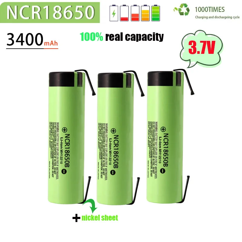 Original NCR18650B Lithium Battery 3400mAh 3.7V Suitable for Fox Electric Shaver Remote Control 18650 Battery + Nickel Sheet