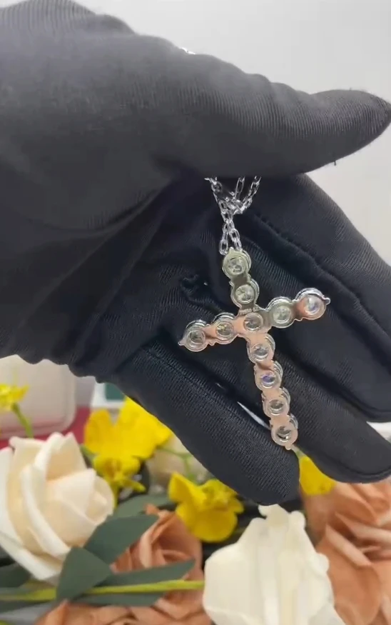 5.5ctw Round CVD HPHT Lab Grown Diamond Religious Cross Large Pendant 14K White Gold DEF Color VS-VVS(NO Chain)