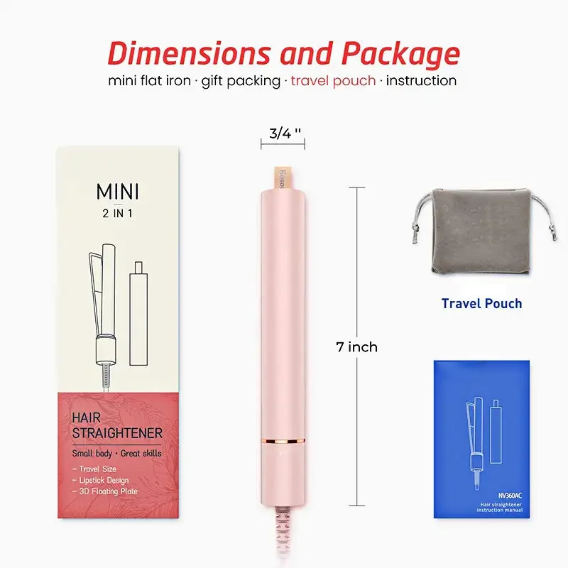 SAHE Portable Lovely Hair Straightener With Iron-Proof Design Shell 2 In 1 Hair Straightener