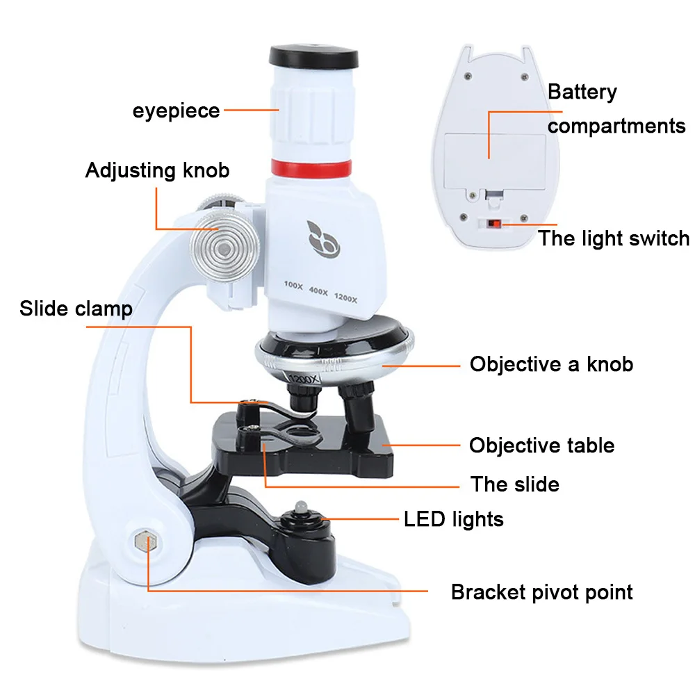 Microscópio Biológico Lab Kit com LED, Microscópio Refinado, Ciência em Casa e Escola, Brinquedo Educativo, Presente para Crianças, 1200X