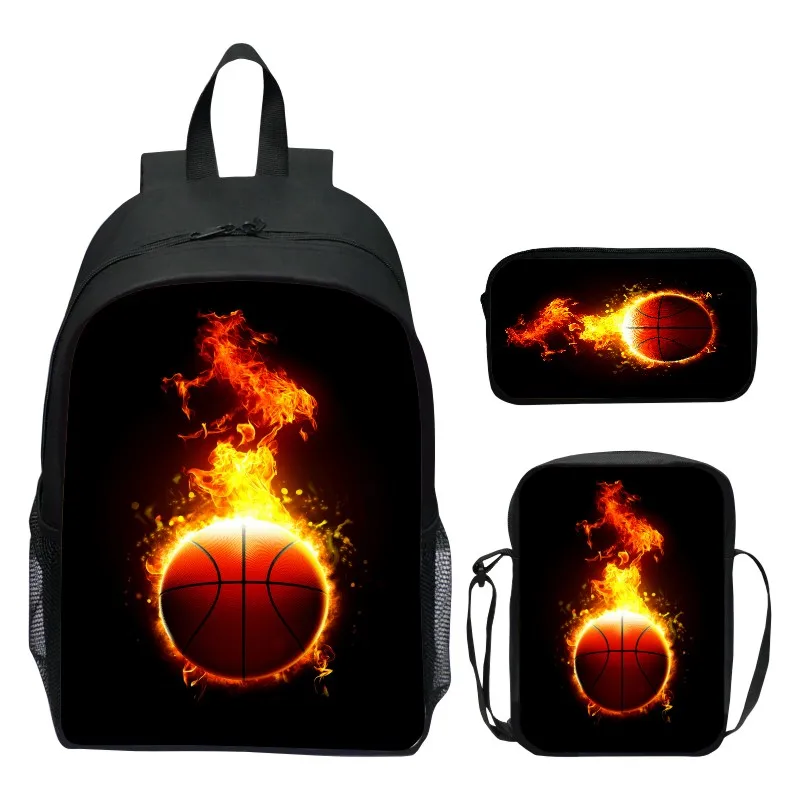 Mochilas impressas de basquete impresso digital, Mochila escolar para meninas, Mochila escolar, Bolsa de ombro para homens e mulheres, crianças, 3pcs por conjunto