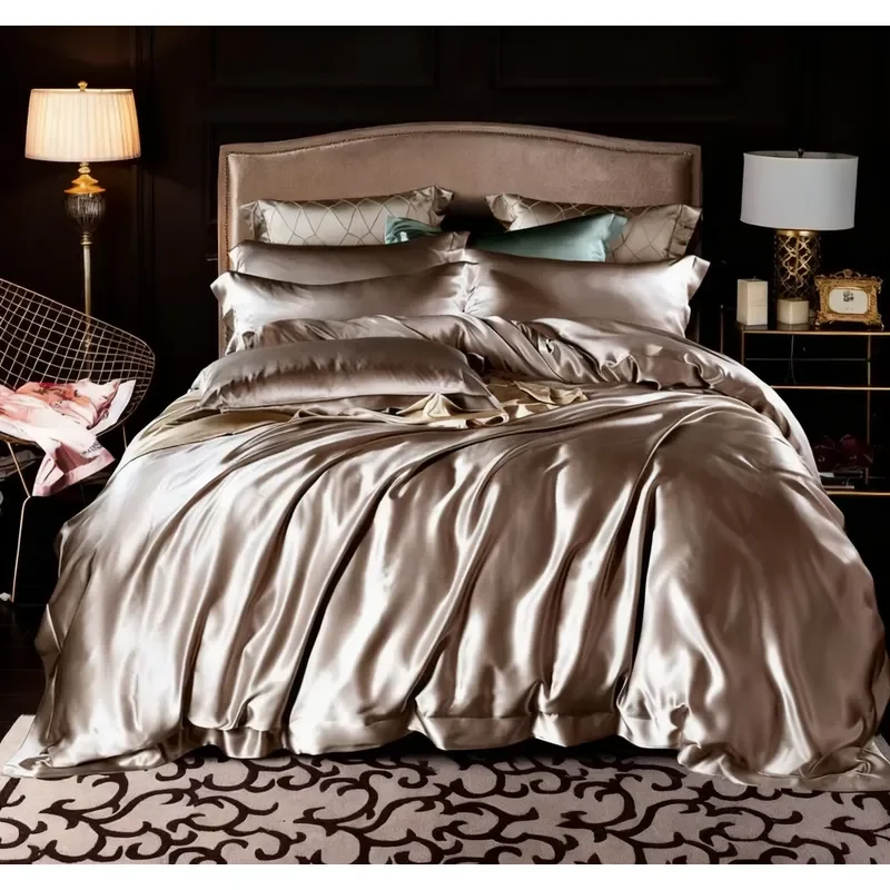 Hotel High-end Dark Gold Silk Bedding 4-Piece Set Breathable and Moisture-wicking Customizable Size logo
