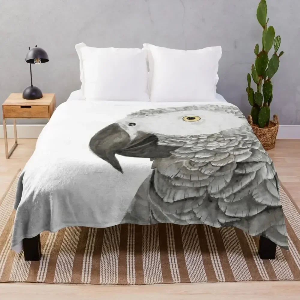 Grey parrot congo african timneh old word bird watercolor Throw Blanket Luxury cosplay anime Soft Furry Blankets