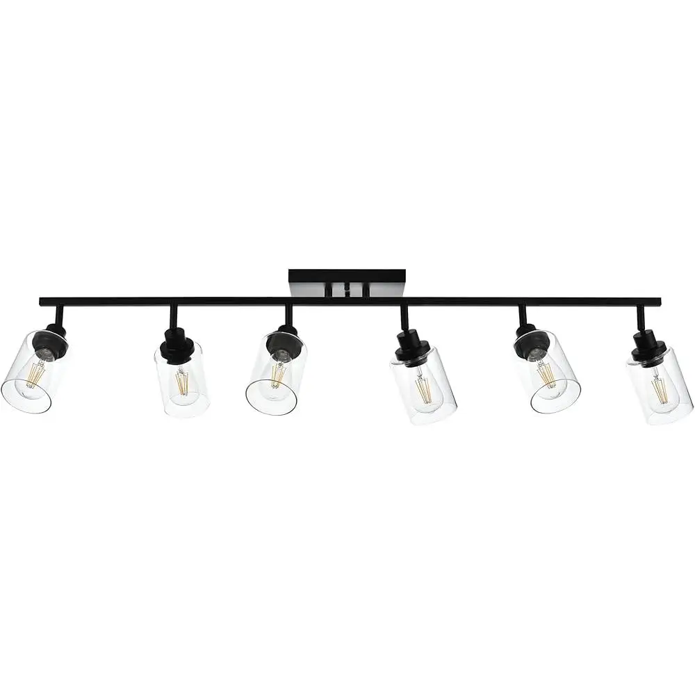 Ceiling Track Lighting Kit 6 Light Fixtures Adjustable Heads Wall Mount Flexibly Rotatable Modern Dimmable E26 Bulb Compatible