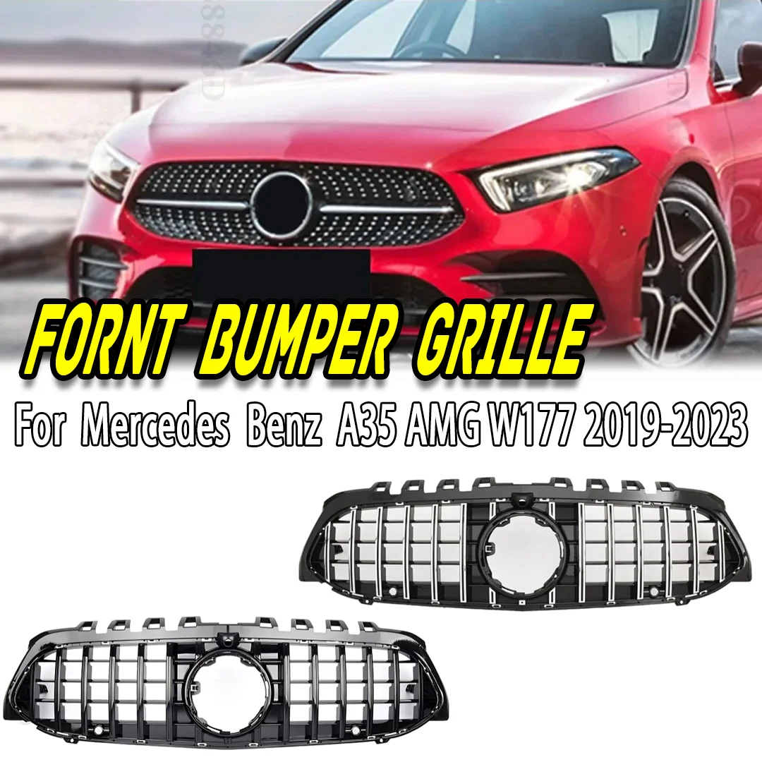 

For Mercedes Benz A35 AMG W177 2019-2023 Diamond GT Style Front Bumper Grille, Car Front Air Inlet Cover Mesh Replacement
