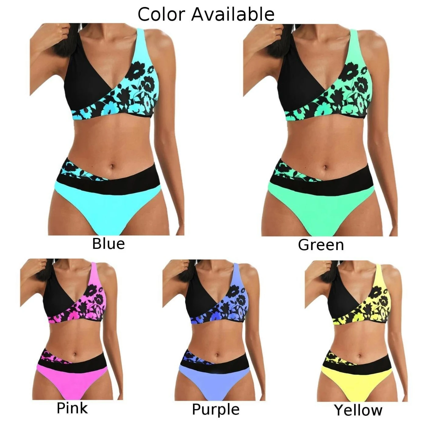 Sexy Womens Bikini Bar Set Swimsuit Set Bathing Suit Beach Beachwear Ladies Plus Size Push-Up Retro Solid Color Summer Swimsuit