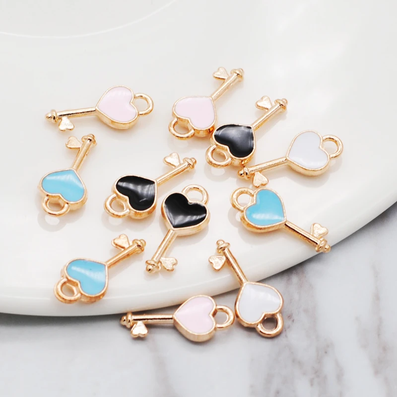 30pcs/lot New Heart Shape Key Enamel Pendant Carousel Charms for DIY Bracelet Necklace