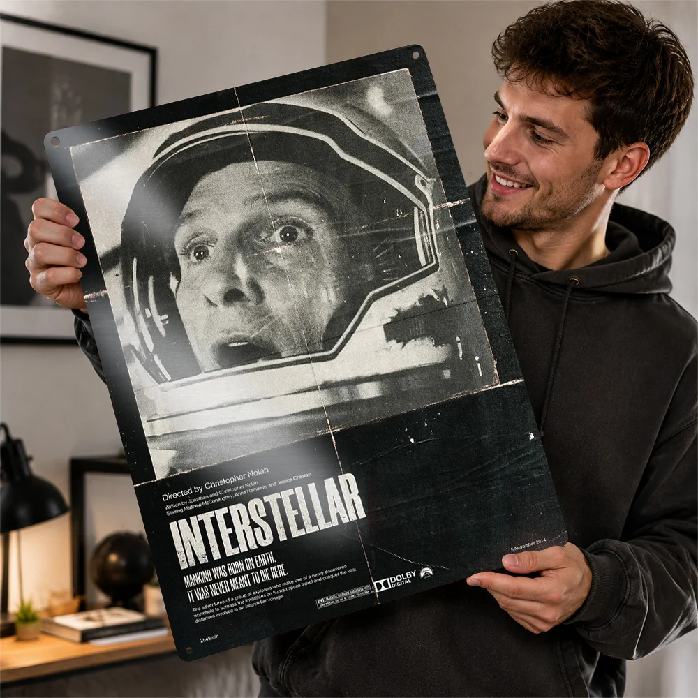 Interstellar Cooper Helmet Portrait Textured Poster Personalized Metal Tin Sign Cosmic Scene Wall Art Belongs In Home Theaters