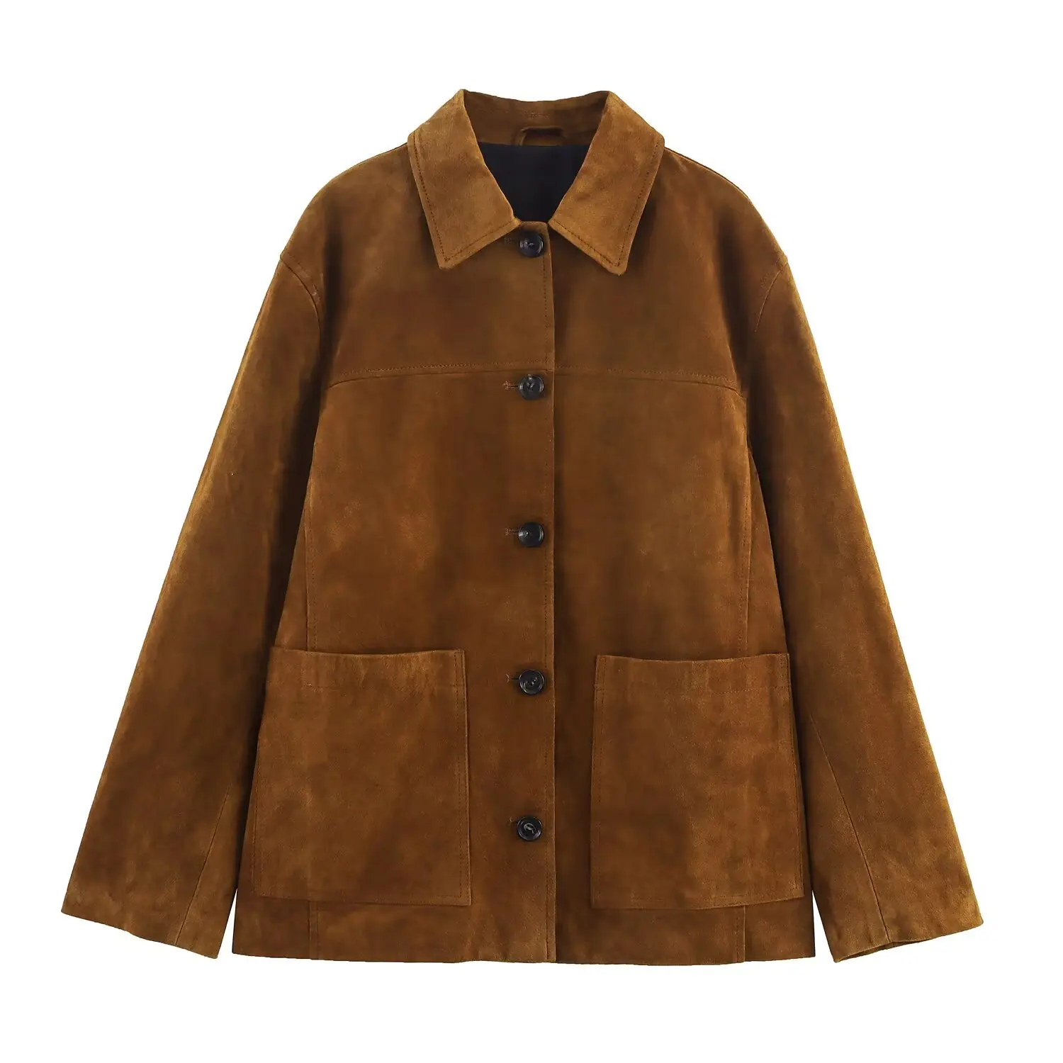 JNLEAOG Faionable Anti-Fur Leather Jaet Women's Outerwear Autumn New Sle Loose Fit Long Sve Button Closure Coat