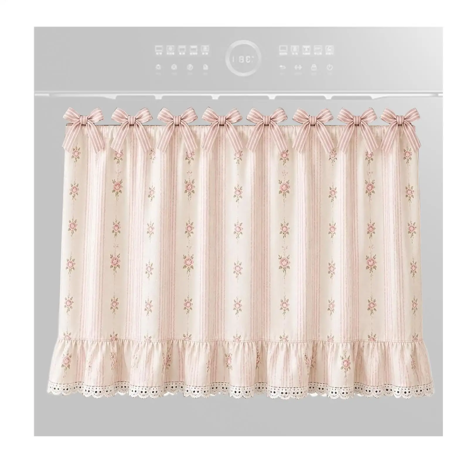 

Oven Skirt Curtains 78x55cm Ruffle Trim Lace Stove Skirt Stove Curtains with Ties for Cottage Kitchen Cabinet Window Dishwasher
