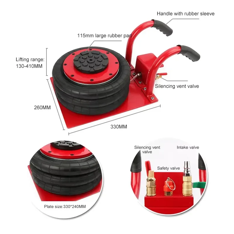 for Car Truck 5 Ton Extended Handle Lifting Tool Height Pneumatic Three Bag Air Jack