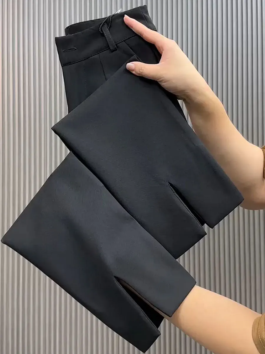 

Женские брюки Bla Suit: универсальный дизайн с эффектом стройности, эластичный пояс, повседневные, из смесового хлопка, с высокой талией, прямые штанины