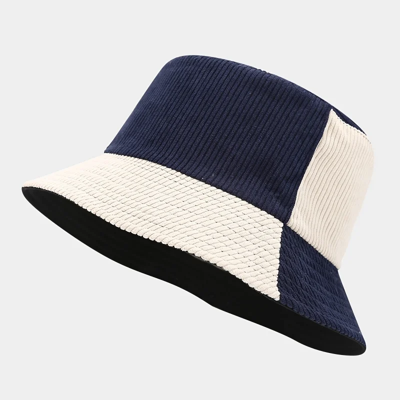 Reversible Two-Tone Corduroy Bucket Hat Women Color Block Retro Fisherman Cap Streetwear Couple Unisex Workwear