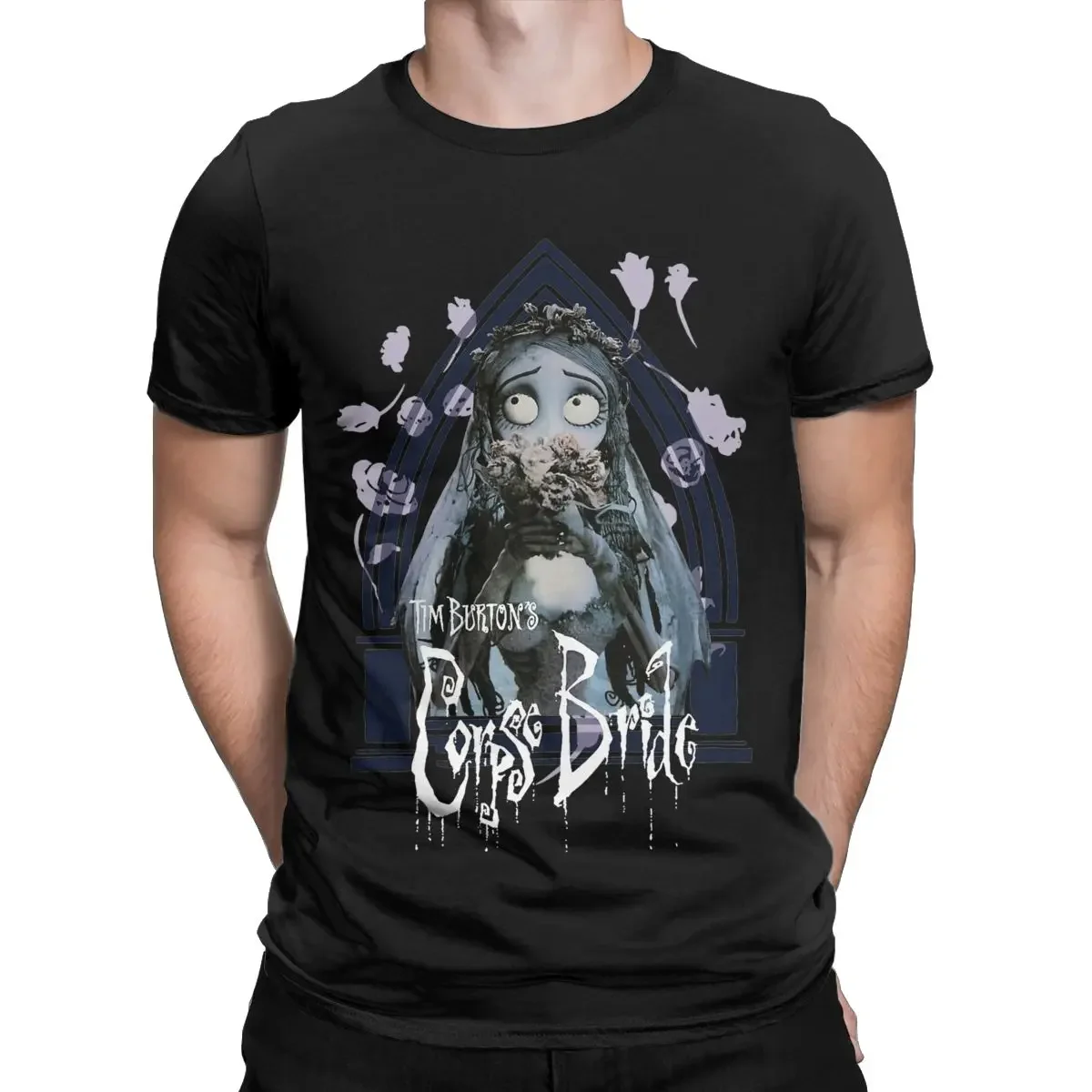 Corpse Bride Emily Roses And Altar T-Shirts Men Cool Pure Cotton Tee Shirt O Neck Short Sleeve T Shirts Gift Idea Clothes