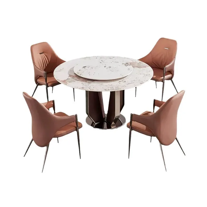 

Дизайнерский обеденный стол из каменной плиты класса люкс, итальянский, в стиле лайт-люкс, для небольшой квартиры, современный, простой, бытовой, с поворотным механизмом, круглый.