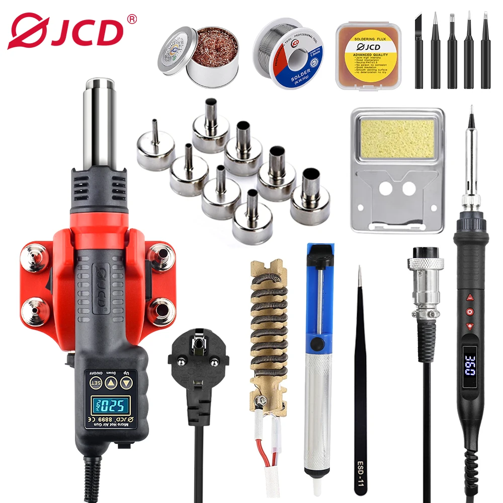 

JCD 2-in-1 hot air gun soldering iron 8899 adjustable temperature welding station 750W mobile phone repair BGA welding tool set