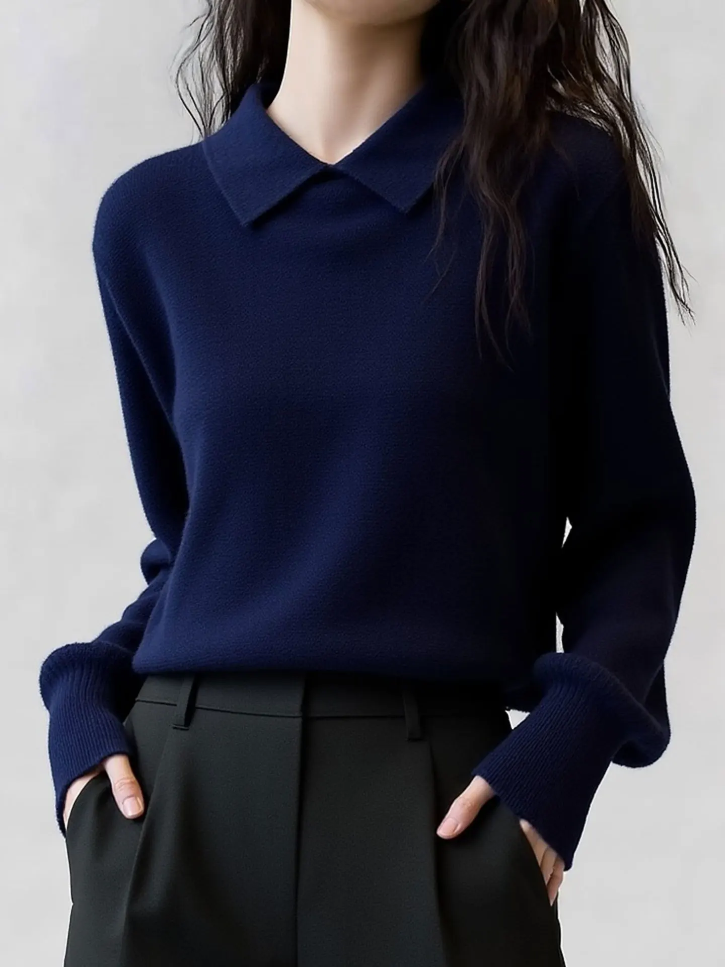 

Женская вязаная кофта Ele Pure Color с длинным рукавом, простой дизайн, зима 2025, для офиса и повседневной носки, модная, с высоким воротником, базовая модель