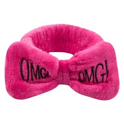 Coral Fleece OMG Letters Headband Plush Washing Face Hairband For Women Makeup Girls Bow Spa Headwear Popular Hair Accessories