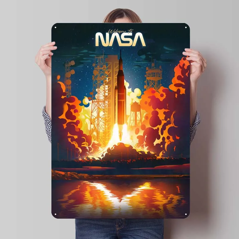 Rocket Launch Geeky Travel Metal Poster Bedroom Decoration Vintage Metal Tin Signs for Bar Garage Coffee Bar Wall Decoration