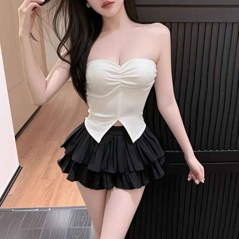

Fashion Women’s Matching Set Strapless Knit Top Voluminous Skirt Elegant Look for Spring Autumn Season​