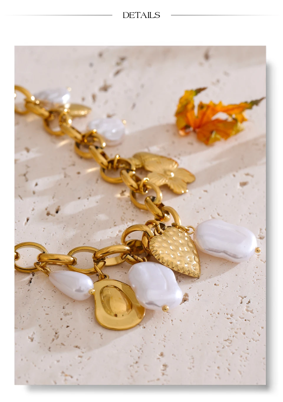 Yhpup Ozean-Stil, simulierte Perlen, Muschel, Schildkröte, Muschel, Herz, Blume, Tropfen-Halskette, 2025, Edelstahl, handgefertigter Schmuck, neu – Detail 10