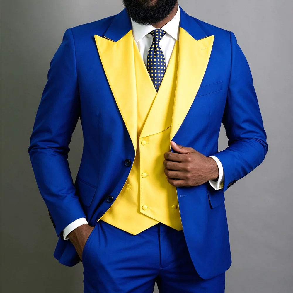 Men's Royal Blue 3-Piece Suit  - Men Formal Wear Blue 评论和价格